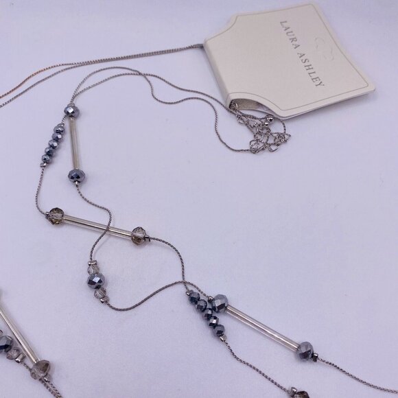 Laura Ashley Silver Tone Bead Double Strand Necklace 32” New - Picture 4 of 5